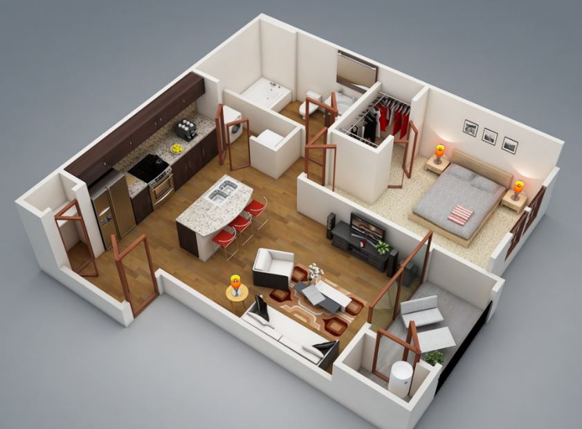 Modelo para apartamento de 1 dormitorio de pareja