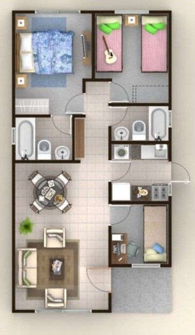 Plano de casa de 3 habitaciones pequeña