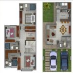 Diseños de planos de casas pequeñas de dos pisos con 3 dormitorios