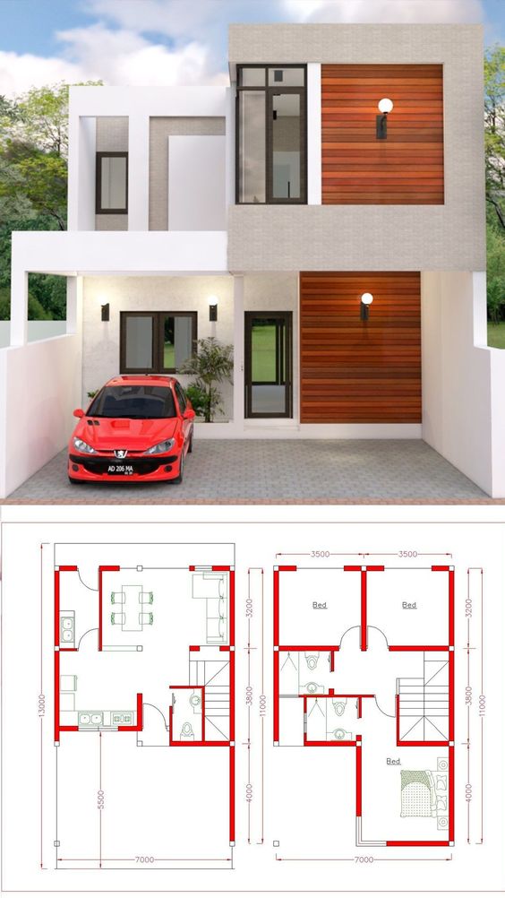 Planos de casas pequeñas de dos pisos