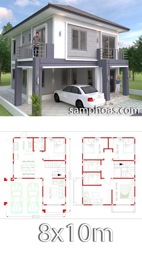 Planos de casas pequeñas de dos pisos en 3d