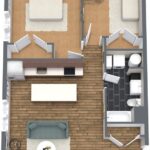 Diseño de planos de casa de dos cuartos y corredor