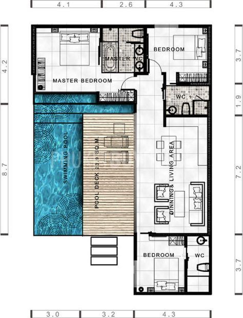 Planos de casas con piscina autocad