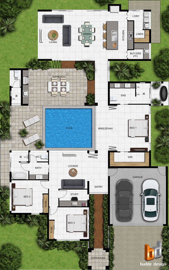 Planos de casas con piscina y con medidas
