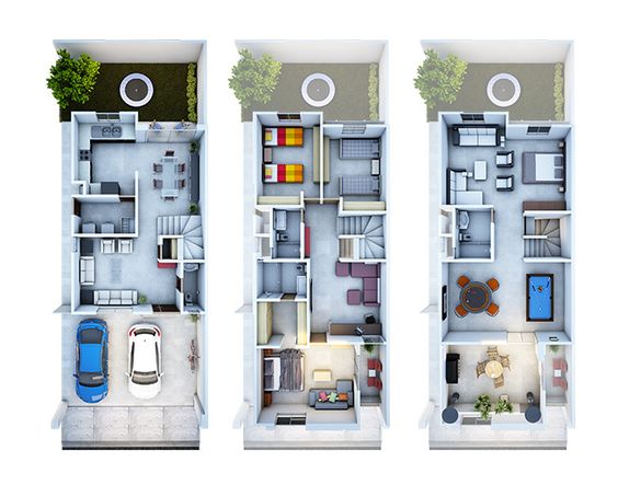 Diseño de interiores de casas de 3 plantas