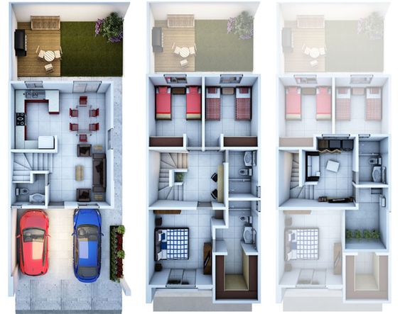 Planos de casas de 3 pisos