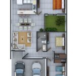 Plano de casa moderna con dos habitaciones
