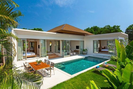 Diseños de casas con dos cuartos y piscina